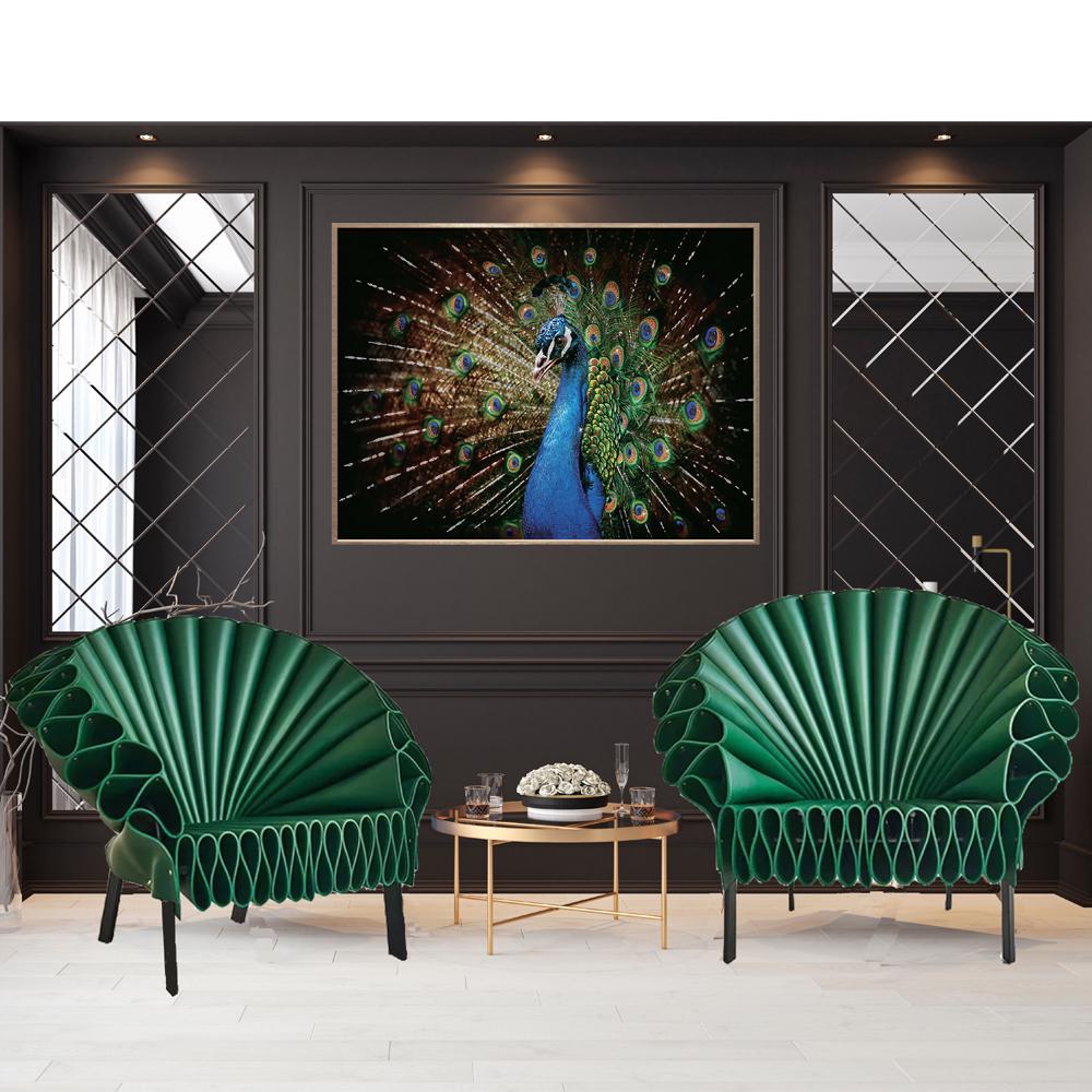 Vibrant Blue & Green Peacock Wall Art, Wall Decor, Acrylic Canvas Painting, Art print, Modern Arts Handmade Decorated with Swarovski Shiny Crystals