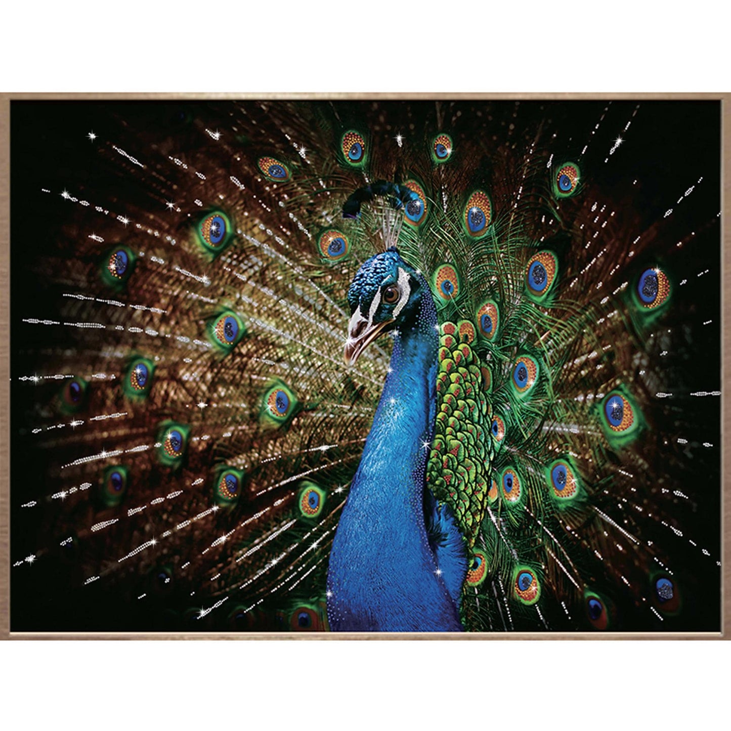 Vibrant Blue & Green Peacock Wall Art, Wall Decor, Acrylic Canvas Painting, Art print, Modern Arts Handmade Decorated with Swarovski Shiny Crystals