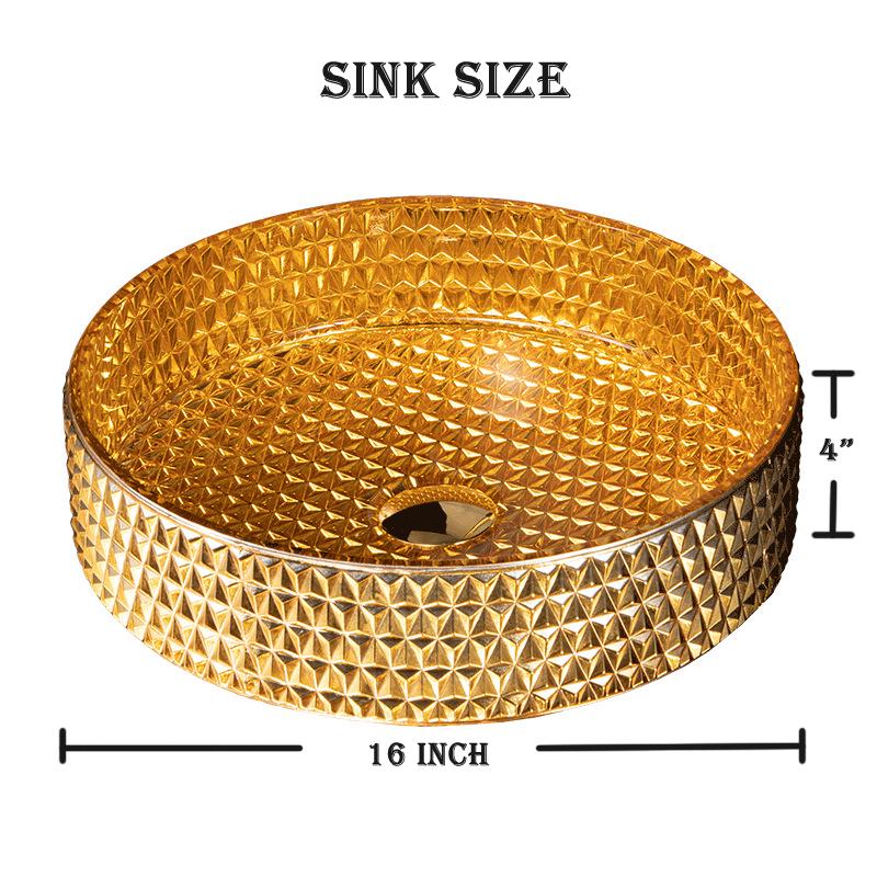 Luxury Bathroom Glass Vessel Sink Vanity Countertop Basin in Diamond-Shaped Pattern Artistic Lavatory Above Counter Bowl in Various Colors