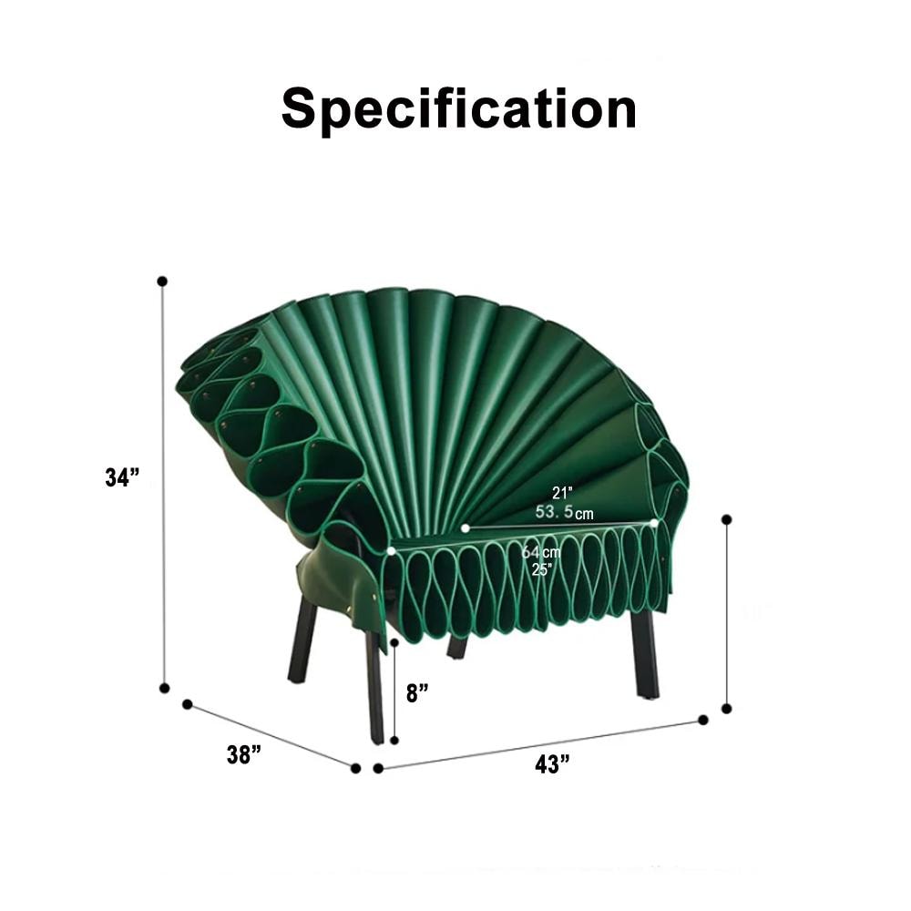 Lounge Leather Single Accent Armchair in Unique Peacock Flaunting Tail Shape Optional Colors Available for Living Bedroom Foyer Lobby Office