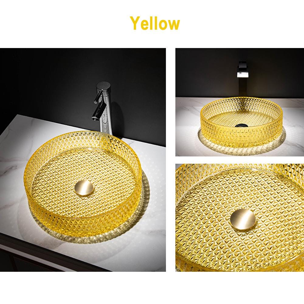 Luxury Bathroom Glass Vessel Sink Vanity Countertop Basin in Diamond-Shaped Pattern Artistic Lavatory Above Counter Bowl in Various Colors