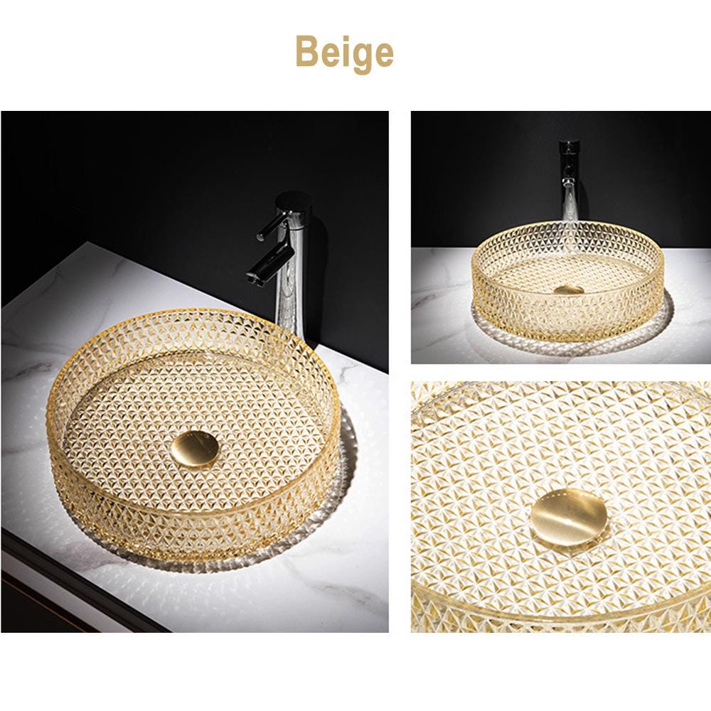 Luxury Bathroom Glass Vessel Sink Vanity Countertop Basin in Diamond-Shaped Pattern Artistic Lavatory Above Counter Bowl in Various Colors