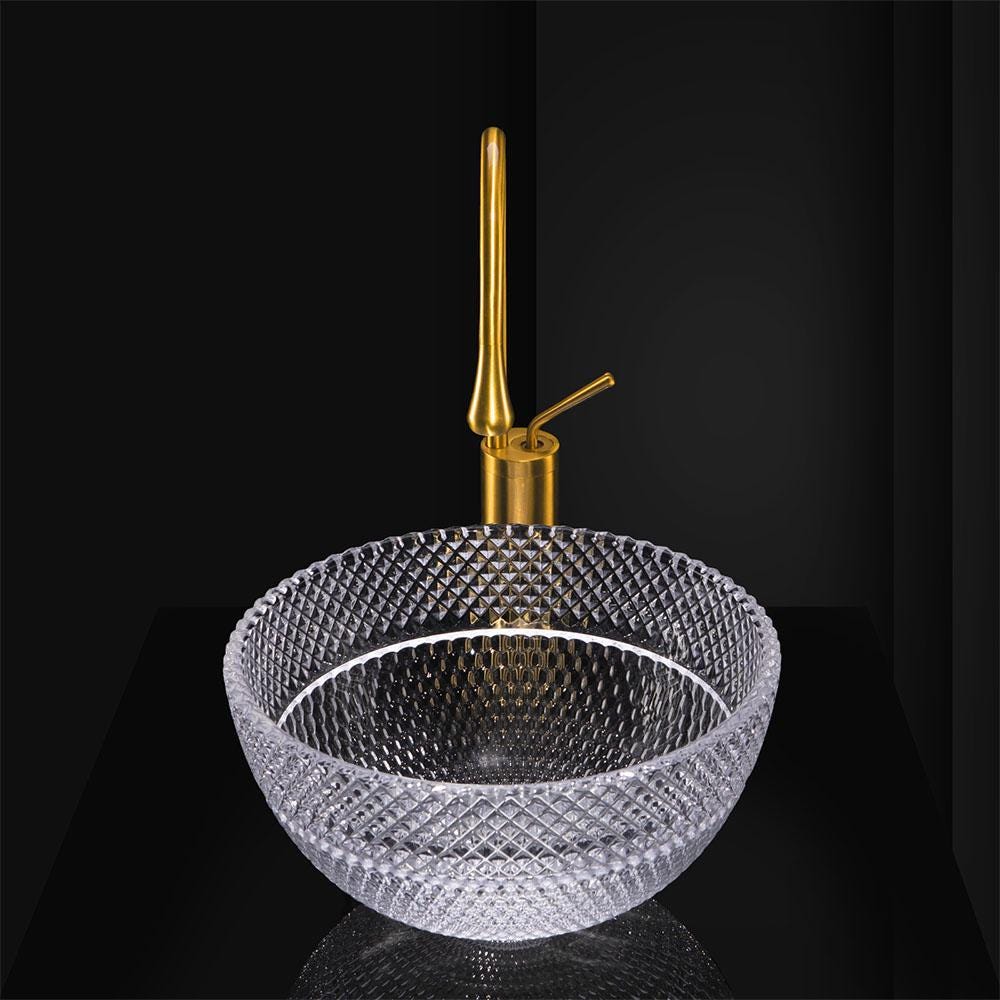Modern Bathroom Vanity Countertop Glass Vessel Sink in Green Ombre Color Diamond Shaped Patterned Lavatory Round Bowl Various Colors options