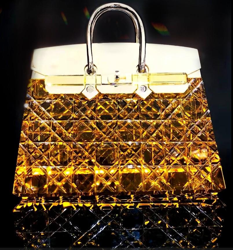 Night Stand Lamp in Birkin Handbag Transparent Clear Gold Pink Crystal Glass Colors Lighting Shelf Table Decor Light Gift Idea Rechargeable