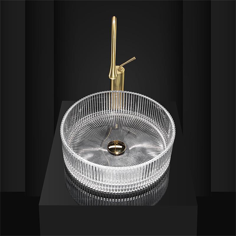 16" Modern Bathroom Glass Vessel Sink Cylinder Lavatory Vanity Countertop Round Shape Basin in Artistic Ice Streak Pattern Various Colors