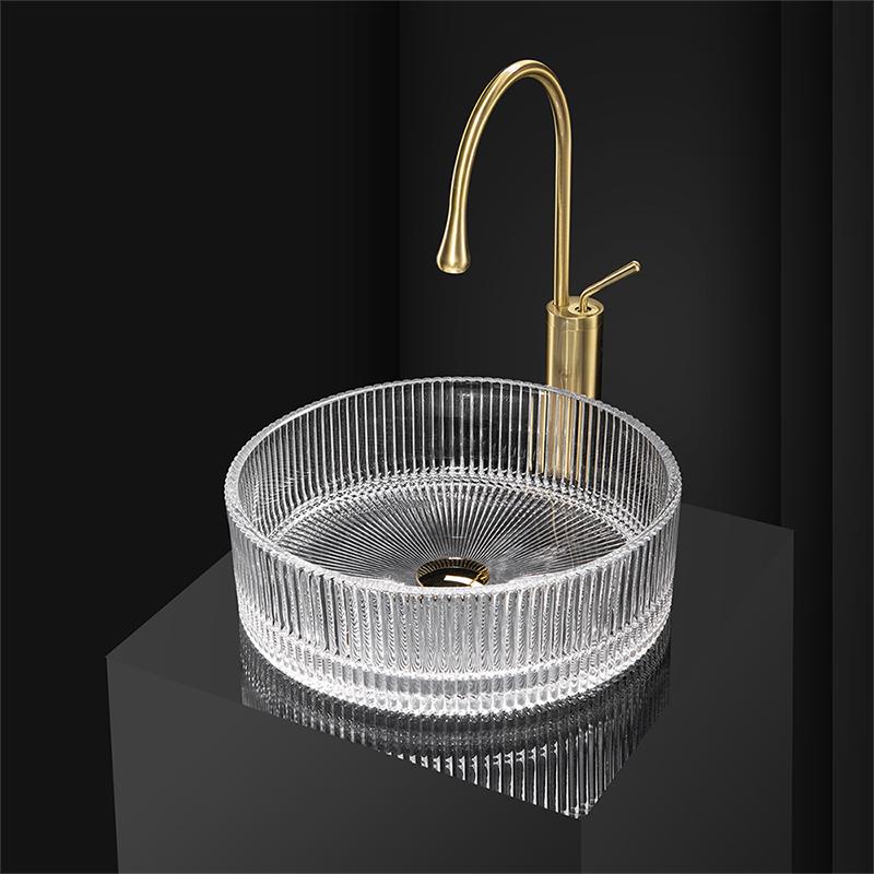 16" Modern Bathroom Glass Vessel Sink Cylinder Lavatory Vanity Countertop Round Shape Basin in Artistic Ice Streak Pattern Various Colors