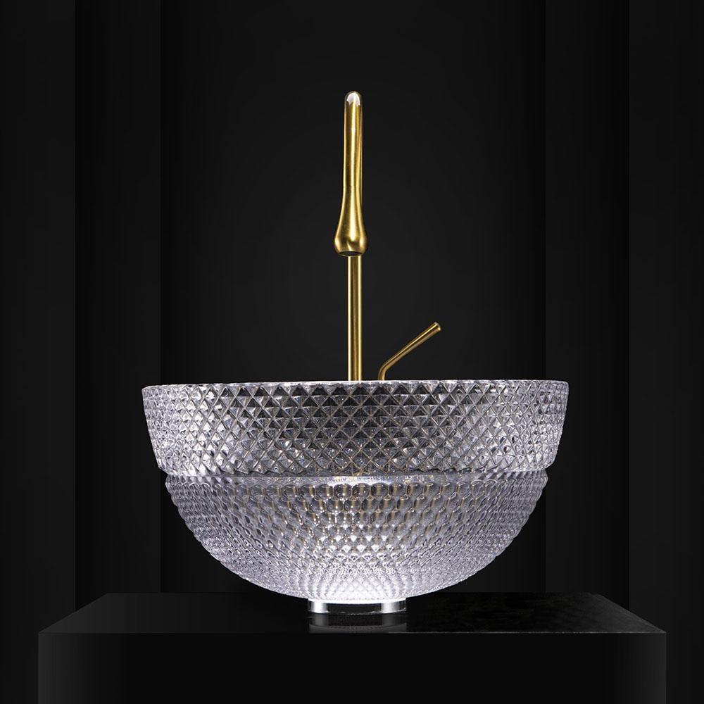 Modern Bathroom Vanity Countertop Glass Vessel Sink in Green Ombre Color Diamond Shaped Patterned Lavatory Round Bowl Various Colors options