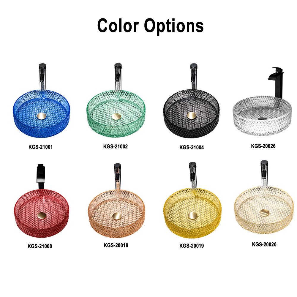 Luxury Bathroom Glass Vessel Sink Vanity Countertop Basin in Diamond-Shaped Pattern Artistic Lavatory Above Counter Bowl in Various Colors