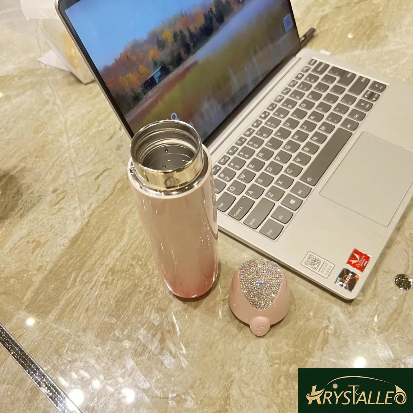8oz Portable Light-weight Pink Water Bottle Ornamented with Swarovski Crystals Fit into Smaller or Medium Purses Great Gifting Ideas