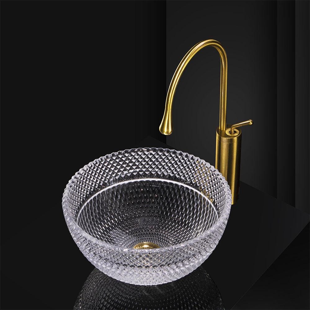 Modern Bathroom Vanity Countertop Glass Vessel Sink in Green Ombre Color Diamond Shaped Patterned Lavatory Round Bowl Various Colors options