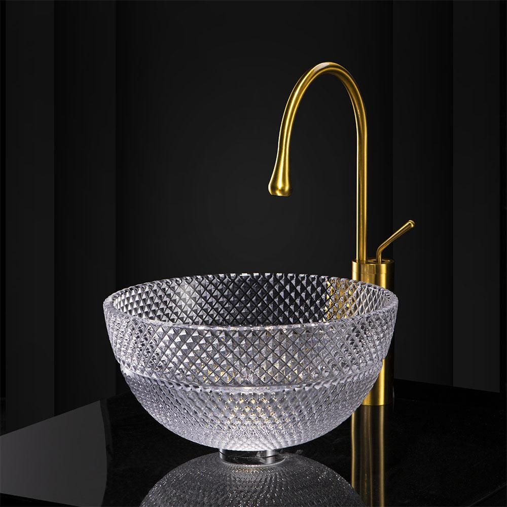 Modern Bathroom Vanity Countertop Glass Vessel Sink in Green Ombre Color Diamond Shaped Patterned Lavatory Round Bowl Various Colors options
