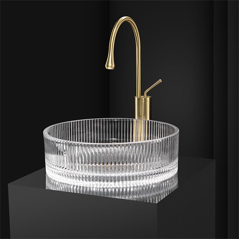 16" Modern Bathroom Glass Vessel Sink Cylinder Lavatory Vanity Countertop Round Shape Basin in Artistic Ice Streak Pattern Various Colors