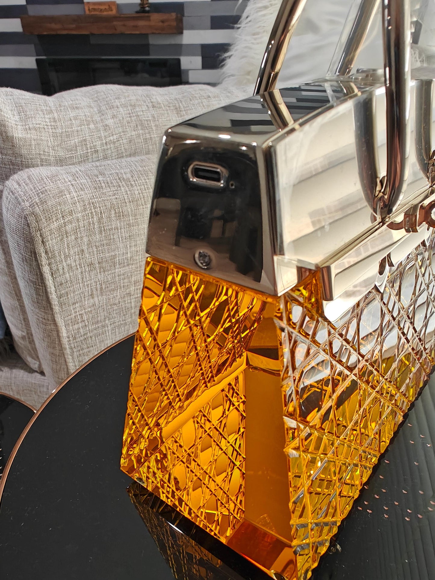 Night Stand Lamp in Birkin Handbag Transparent Clear Gold Pink Crystal Glass Colors Lighting Shelf Table Decor Light Gift Idea Rechargeable