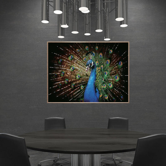 Vibrant Blue & Green Peacock Wall Art, Wall Decor, Acrylic Canvas Painting, Art print, Modern Arts Handmade Decorated with Swarovski Shiny Crystals