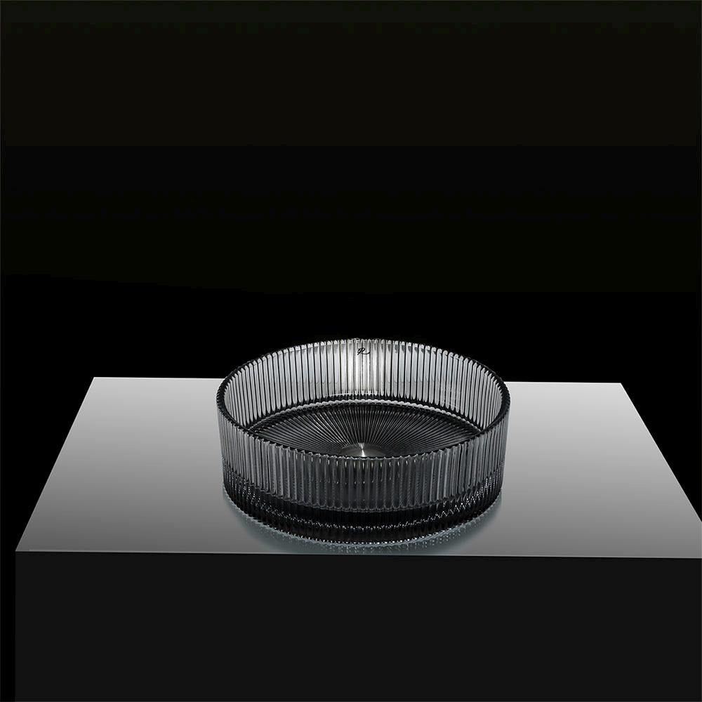 16" Modern Bathroom Glass Vessel Sink Cylinder Lavatory Vanity Countertop Round Shape Basin in Artistic Ice Streak Pattern Various Colors
