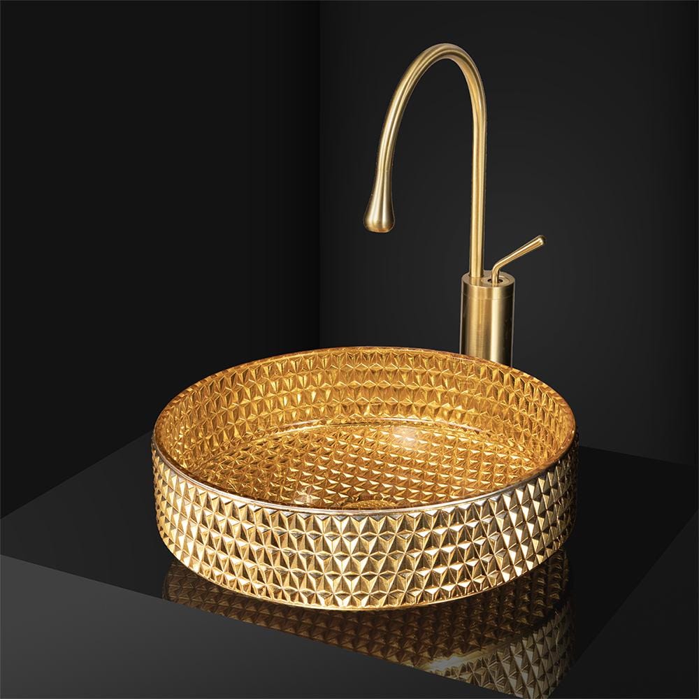Luxury Bathroom Glass Vessel Sink Vanity Countertop Basin in Diamond-Shaped Pattern Artistic Lavatory Above Counter Bowl in Various Colors
