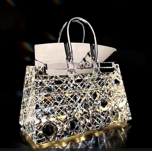 Night Stand Lamp in Birkin Handbag Transparent Clear Gold Pink Crystal Glass Colors Lighting Shelf Table Decor Light Gift Idea Rechargeable