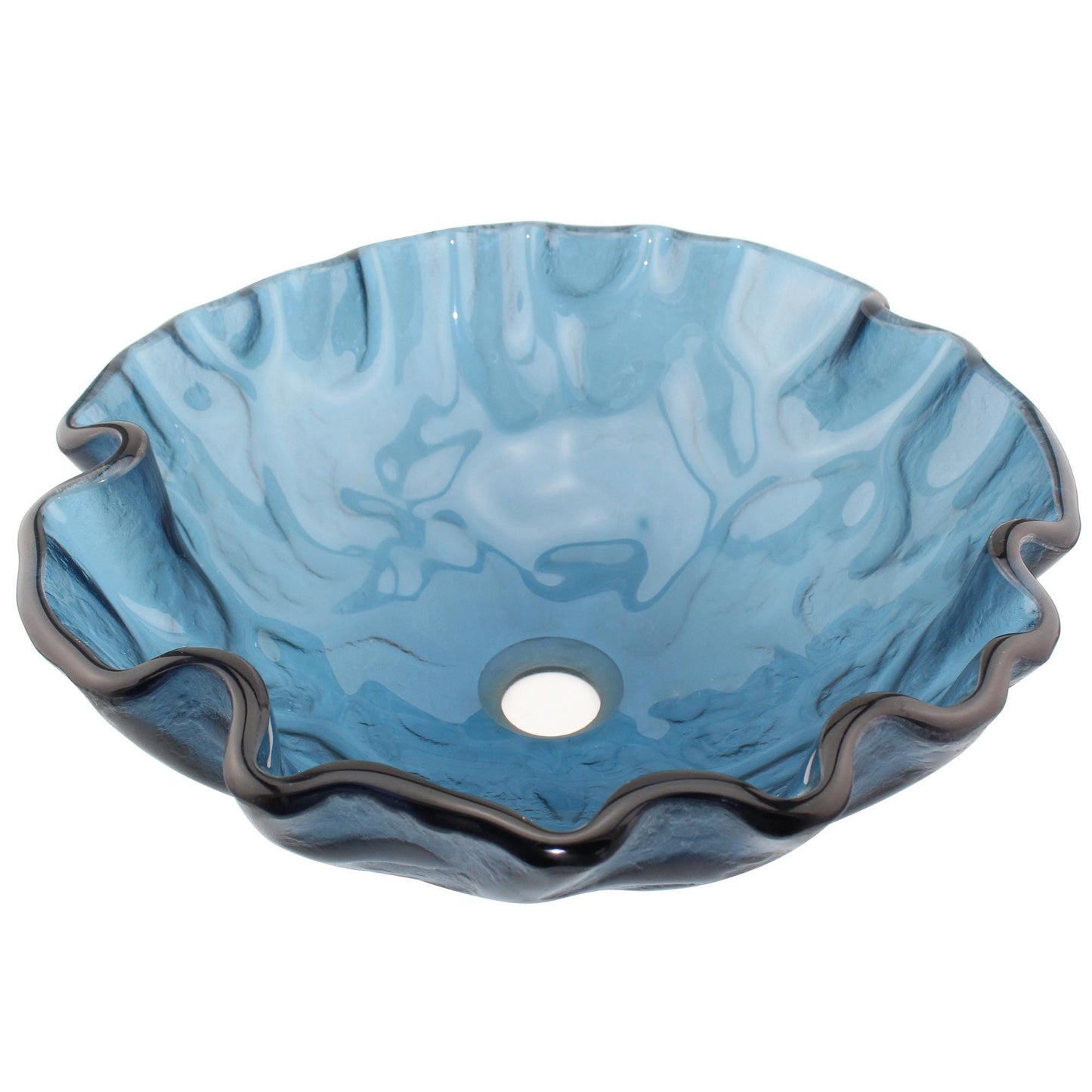 Modern Tempered Glass Vessel Sink Contemporary Artistic Irregular Shape in Blue Translucent Color Countertop Bathroom Sinks Round Basin Bowl