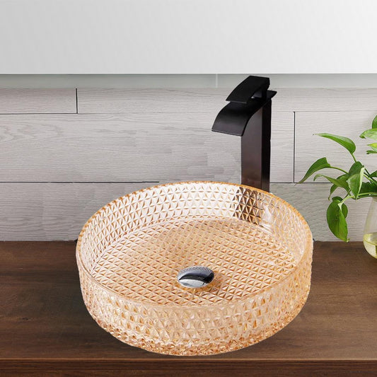 Luxury Bathroom Glass Vessel Sink Vanity Countertop Basin in Diamond-Shaped Pattern Artistic Lavatory Above Counter Bowl in Various Colors